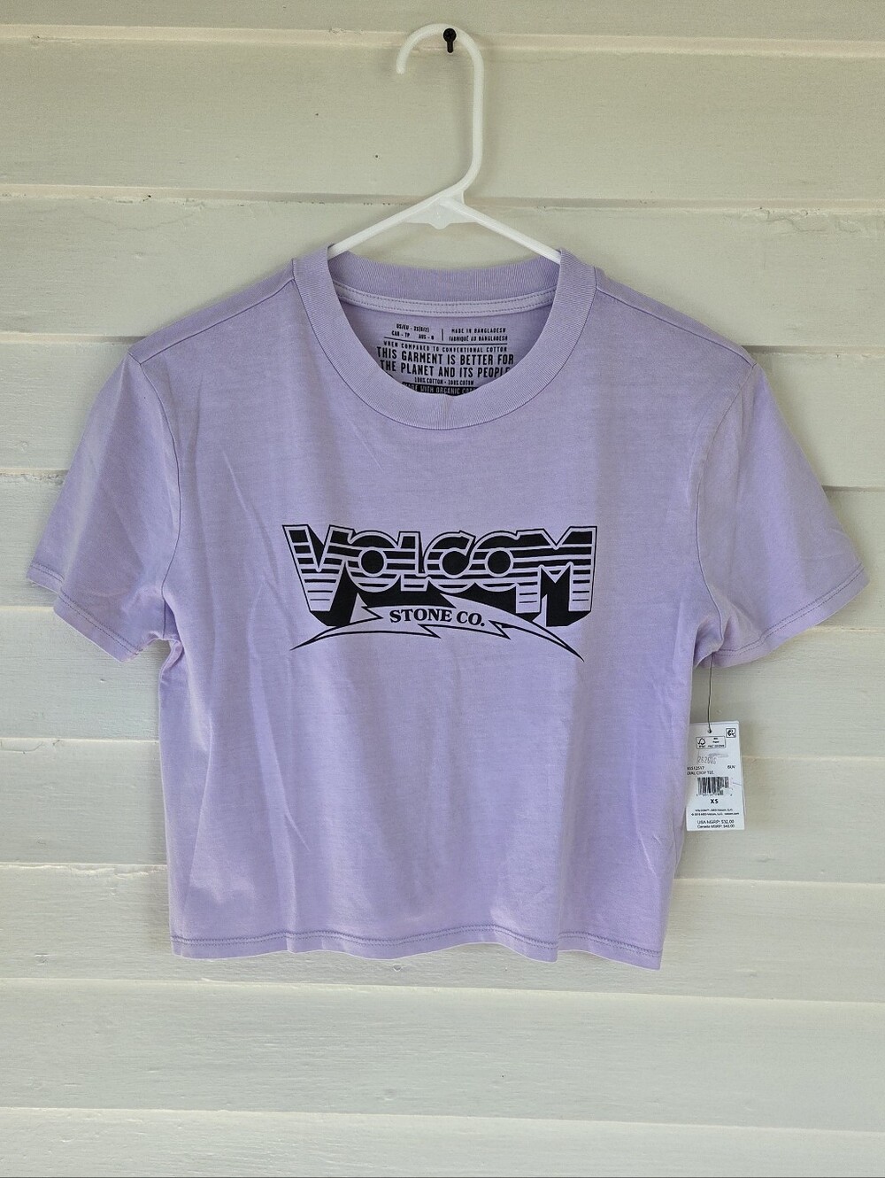 Volcom Lilac Retro Style Logo Cropped Shirt Size XS